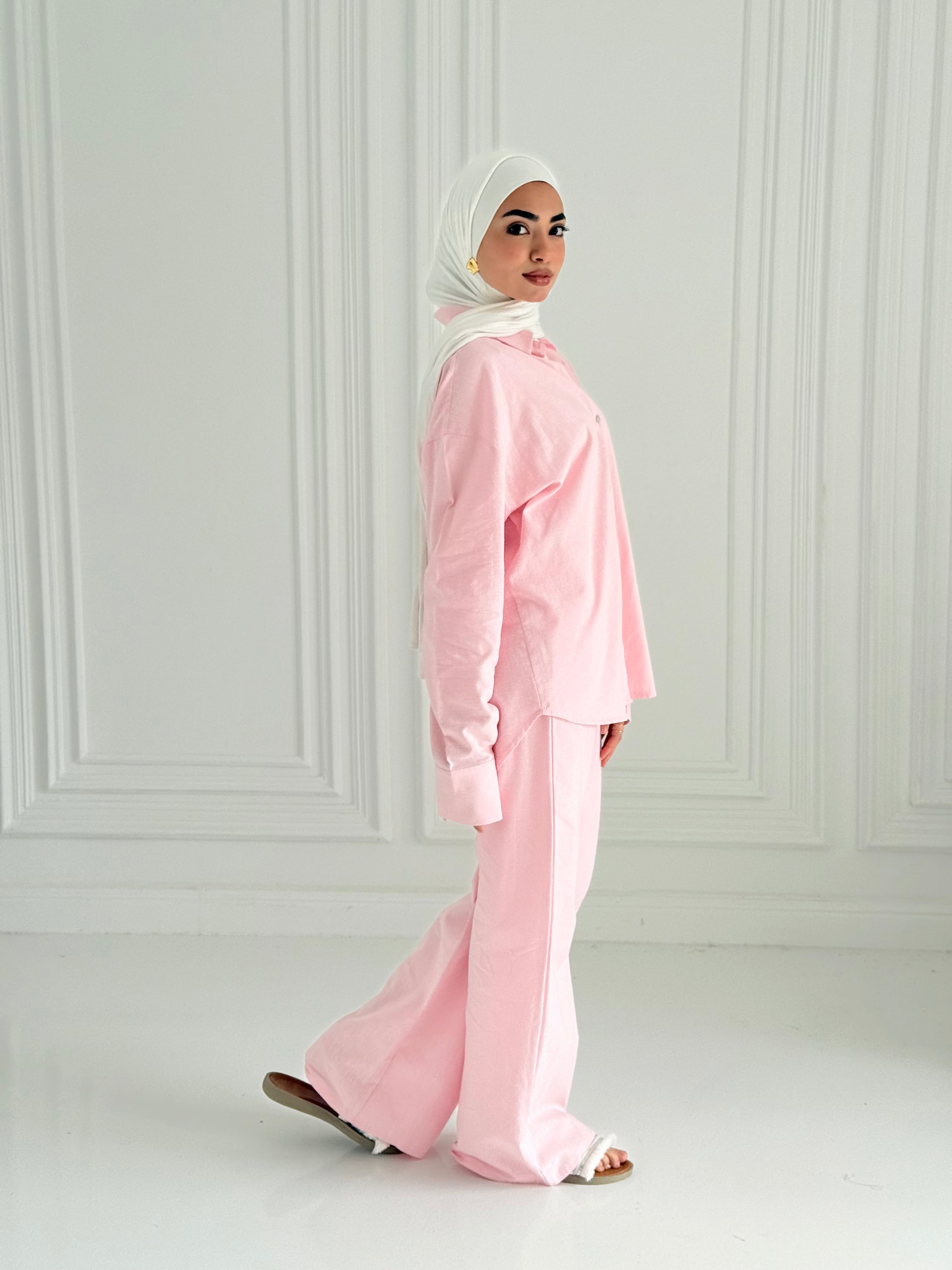 Fancy linen Set In Baby-Pink