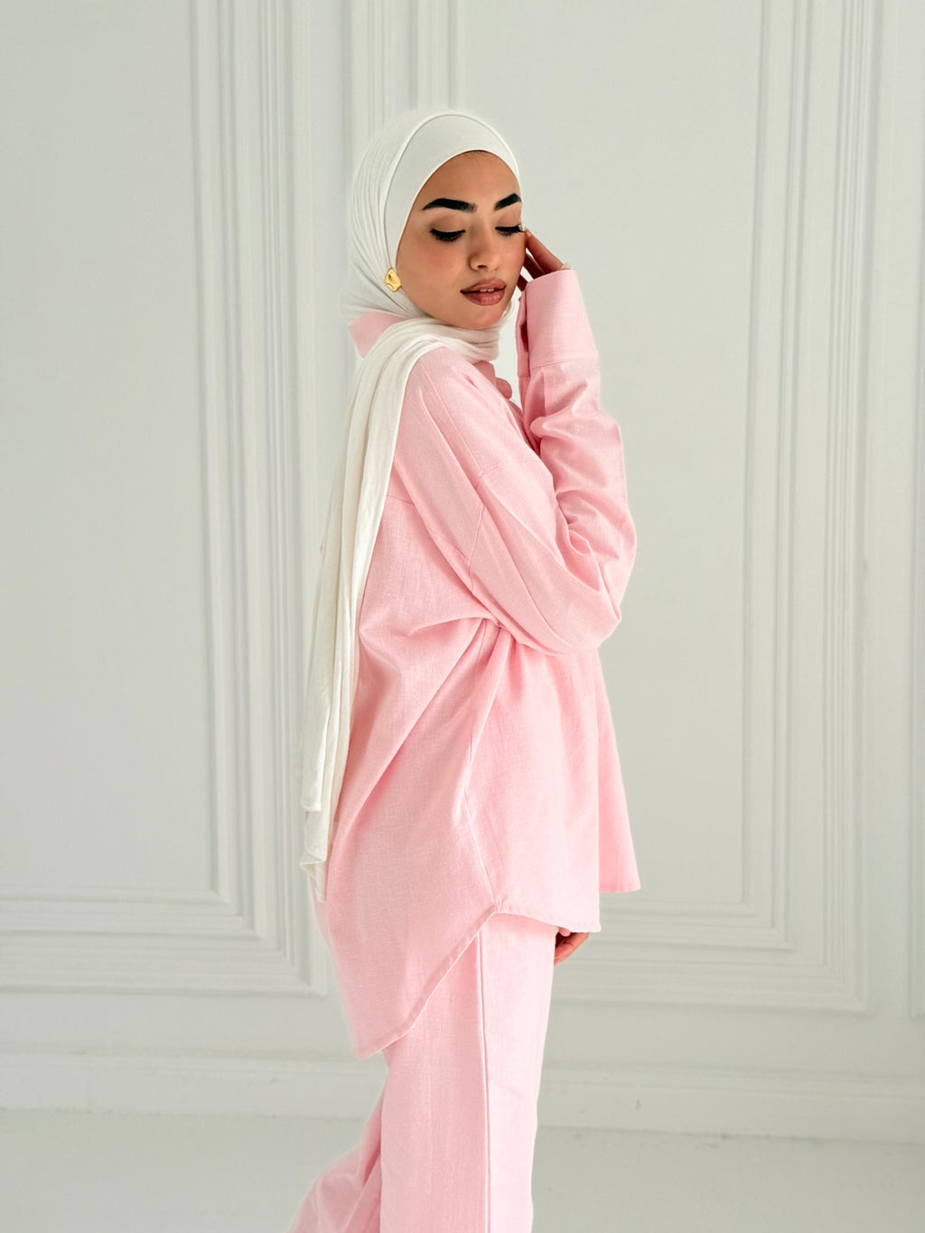 Fancy linen Set In Baby-Pink