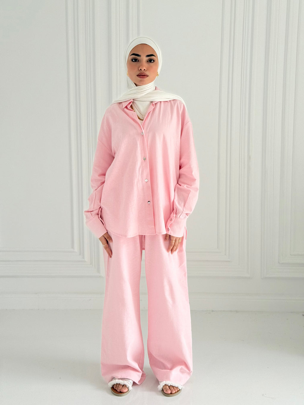 Fancy linen Set In Baby-Pink