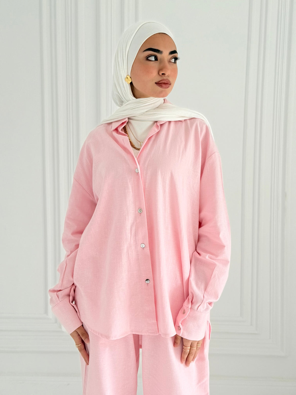 Fancy linen set in baby pink