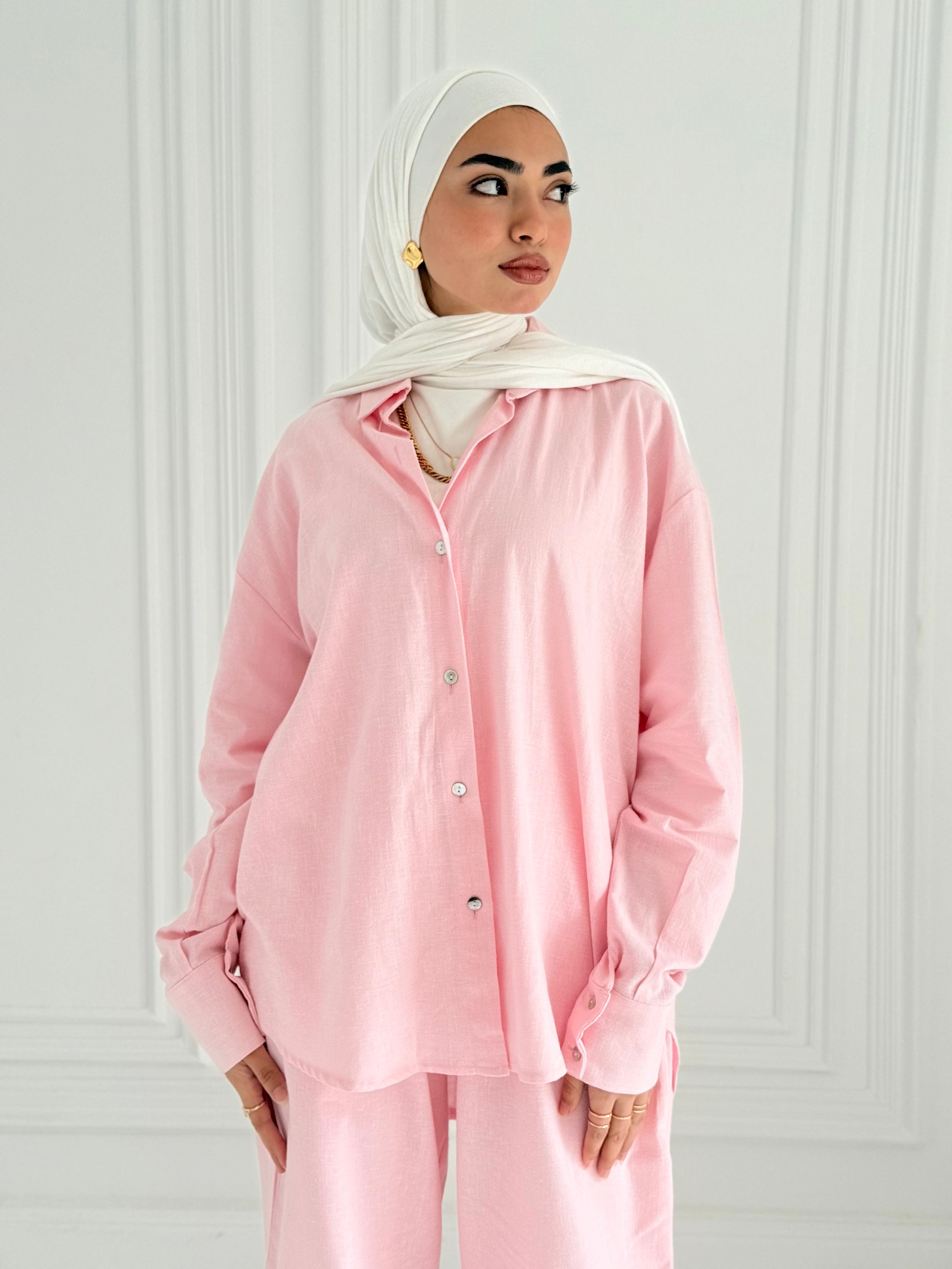 Fancy linen Set In Baby-Pink