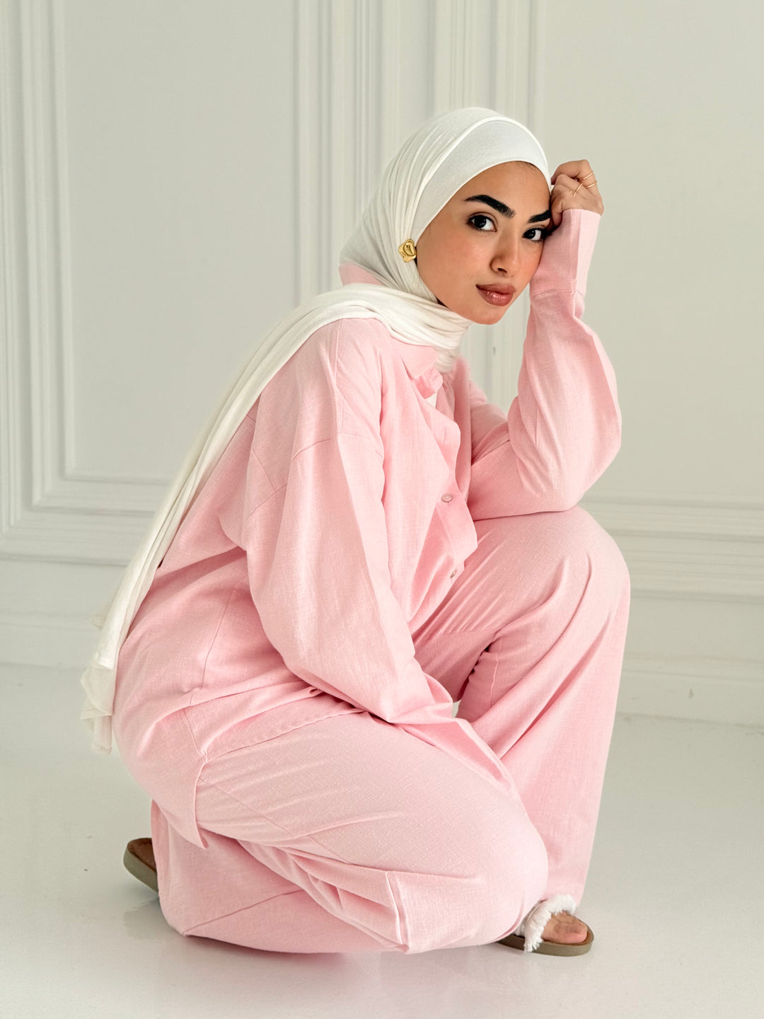 Fancy linen Set In Baby-Pink