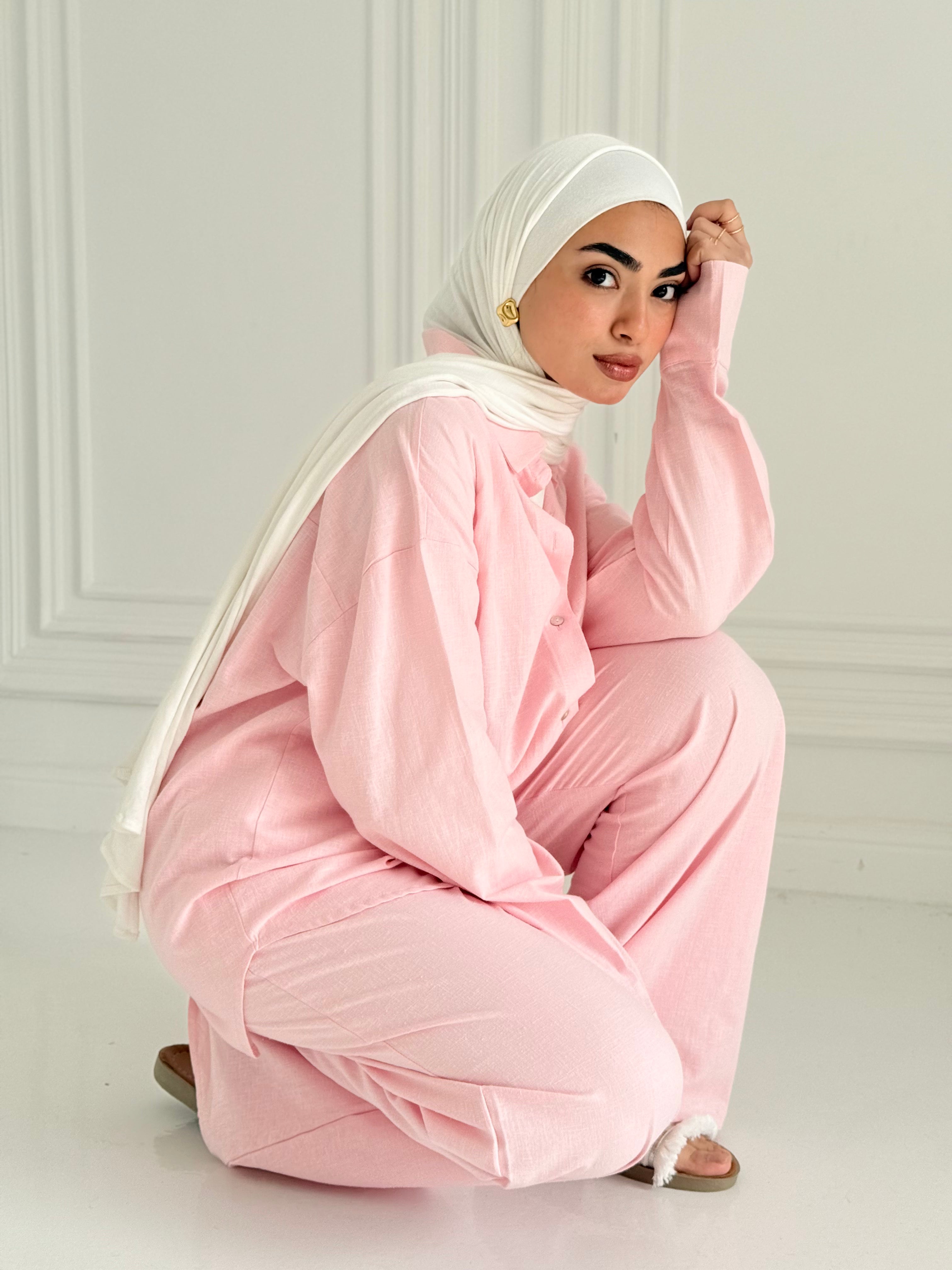 Fancy linen Set In Baby-Pink