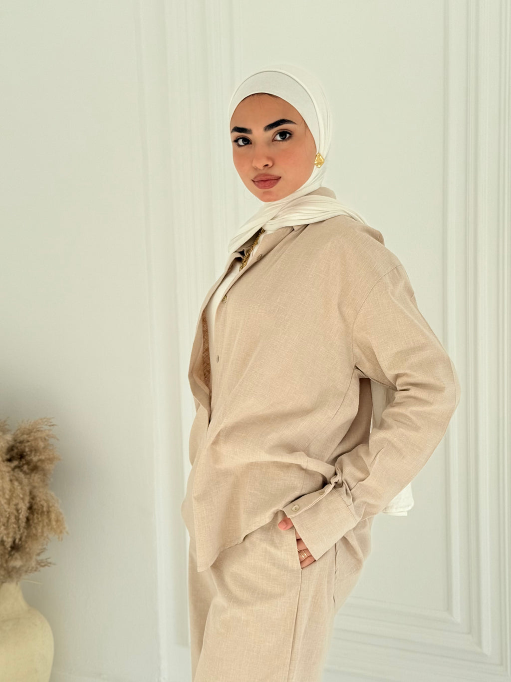 Fancy linen Set In Beige