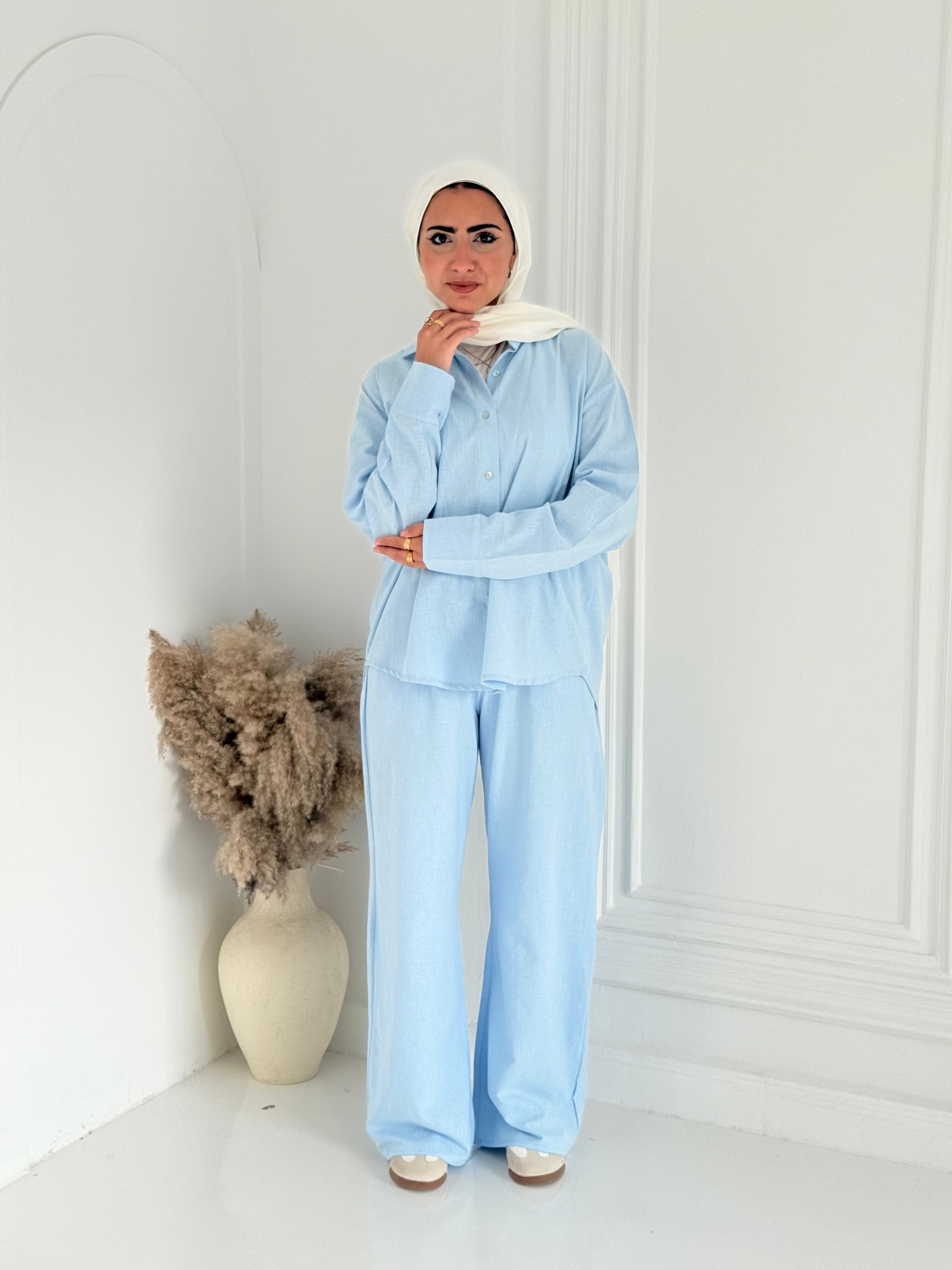 Fancy linen Set In Baby-Blue