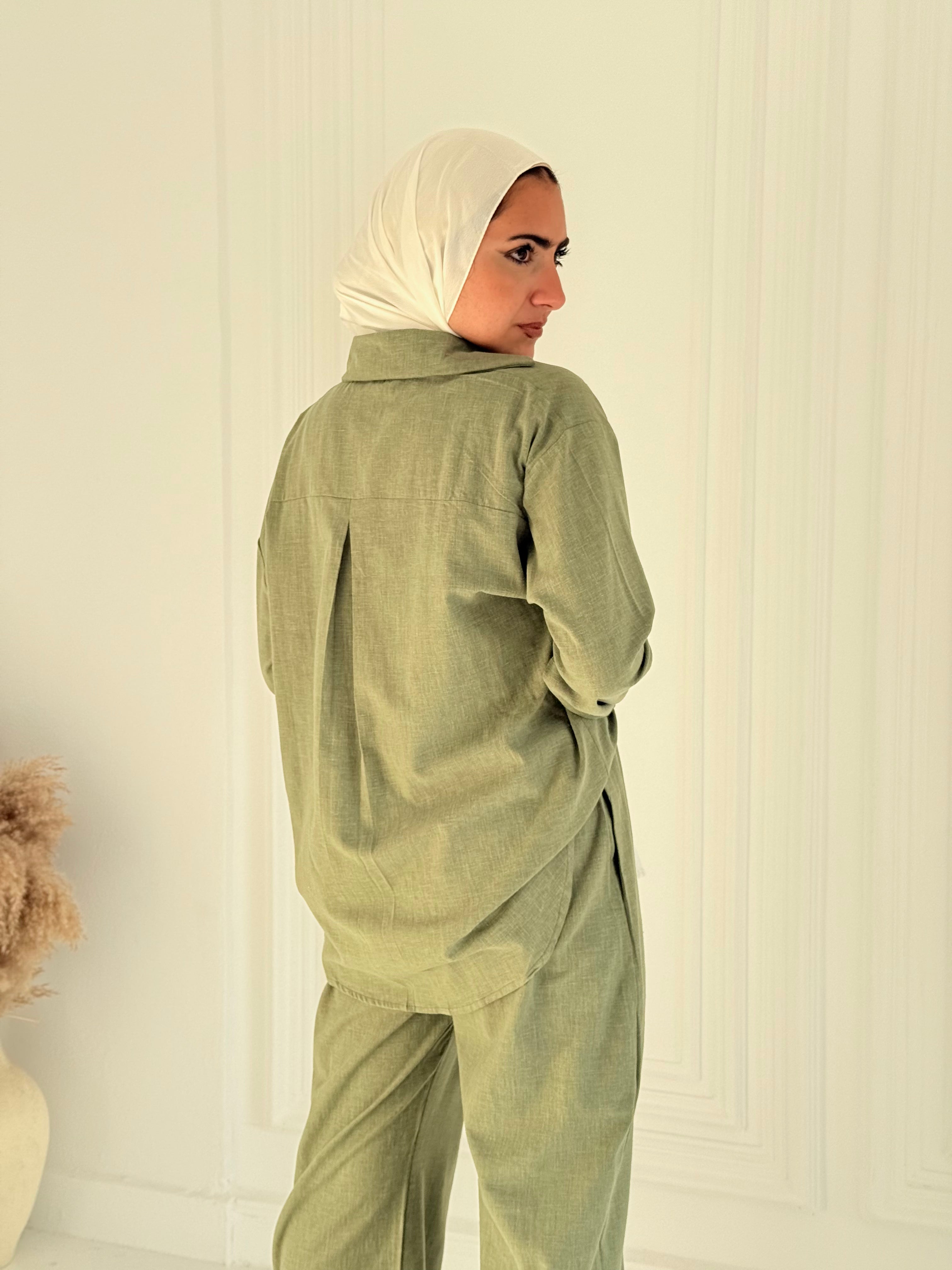 Fancy linen Set In Olive