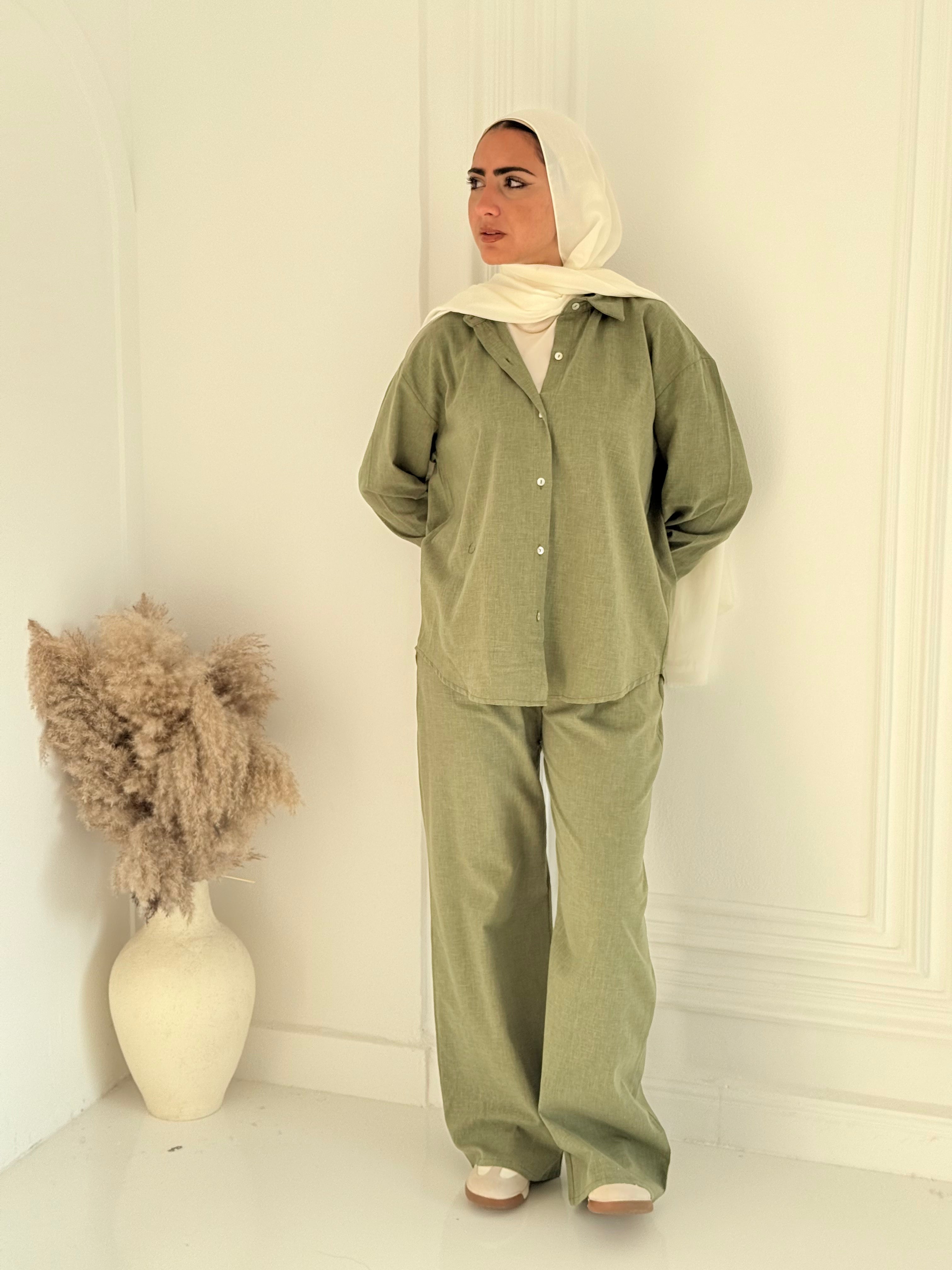 Fancy linen Set In Olive