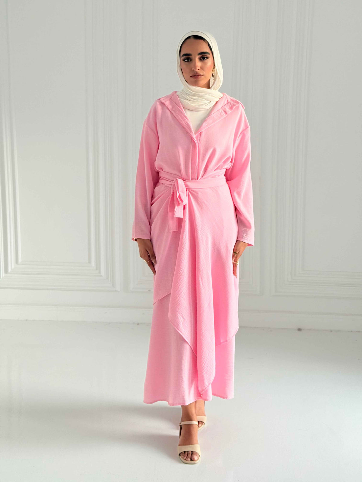 Extension long shirt dress in pink