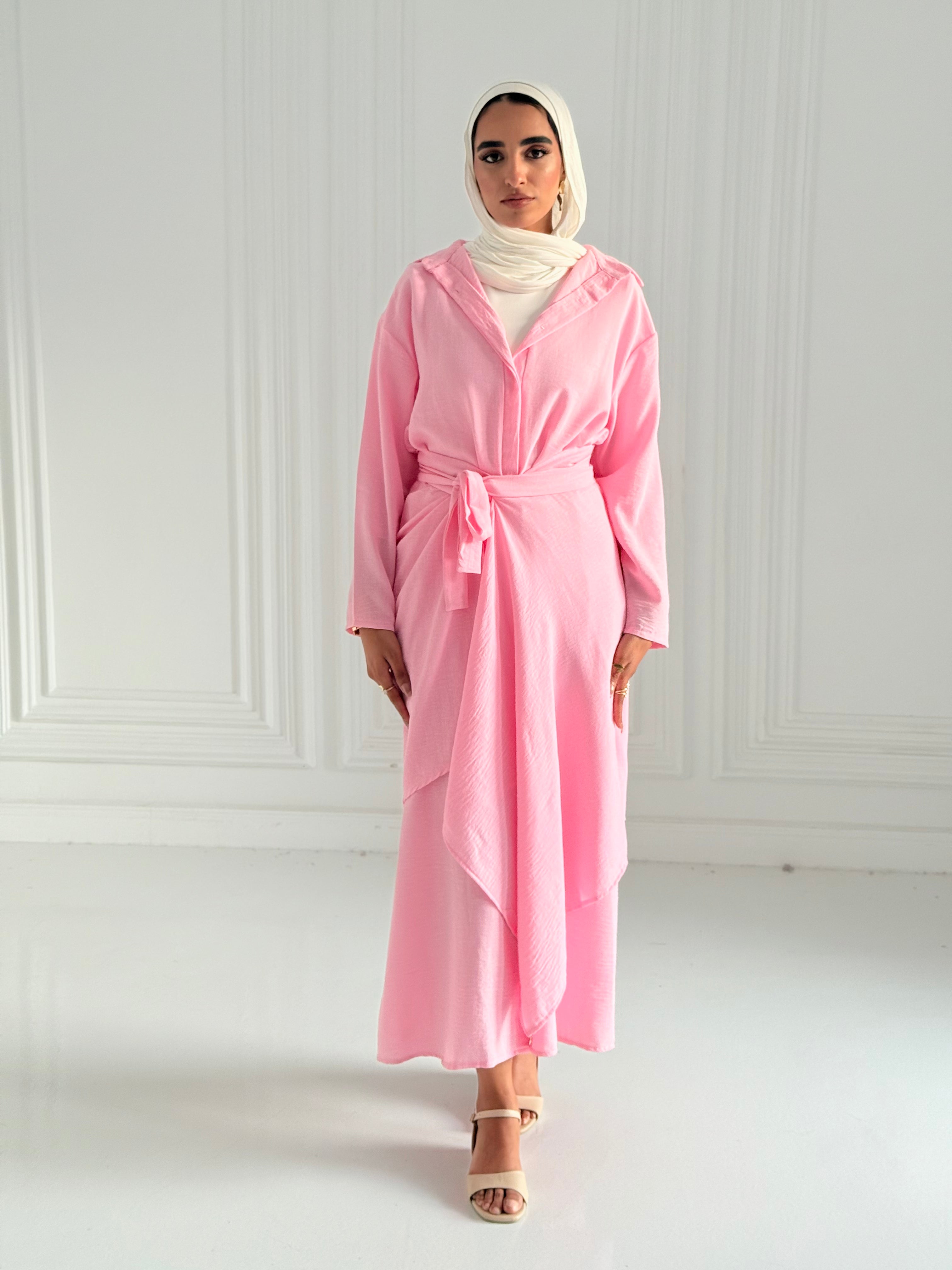 Extension Long Shirt Dress In Pink