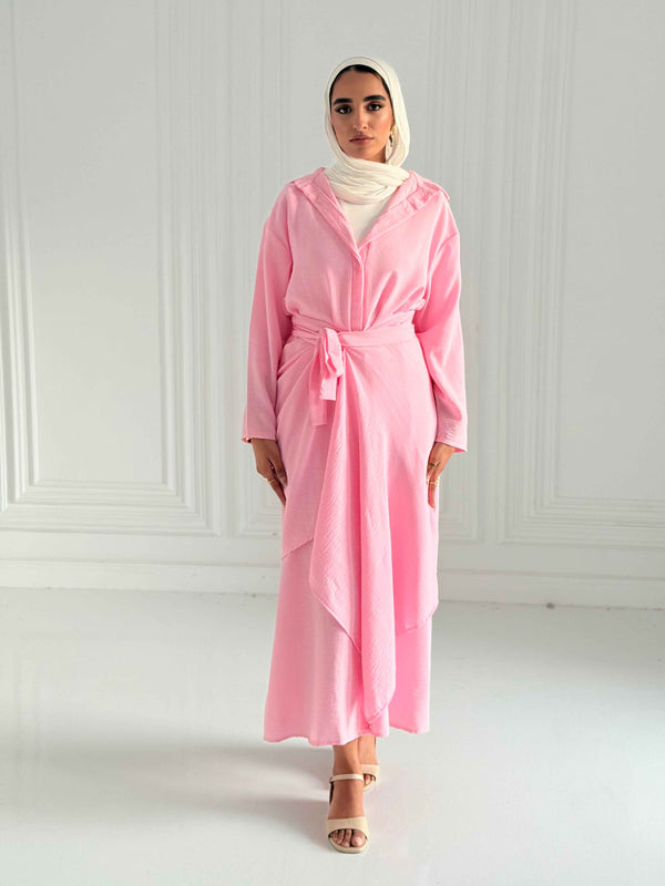 Extension Long Shirt Dress In Pink