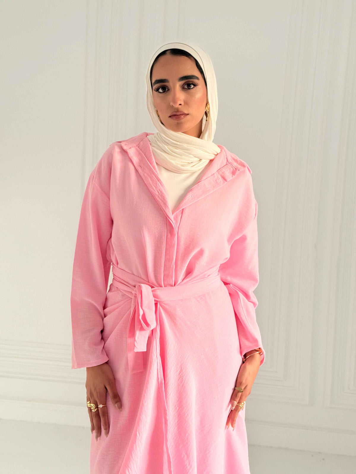 Extension long shirt dress in pink