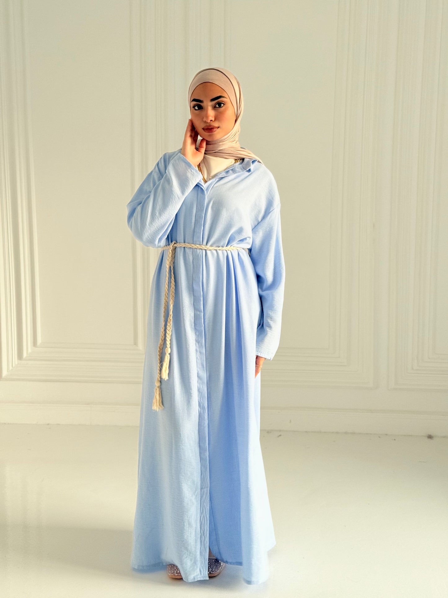 Extension Long Shirt Dress In Sky-Blue