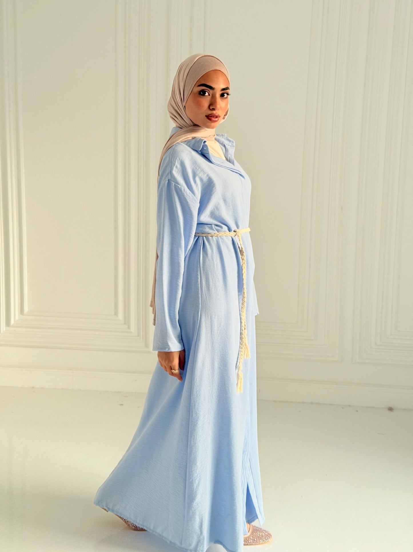 Extension Long Shirt Dress In Sky-Blue