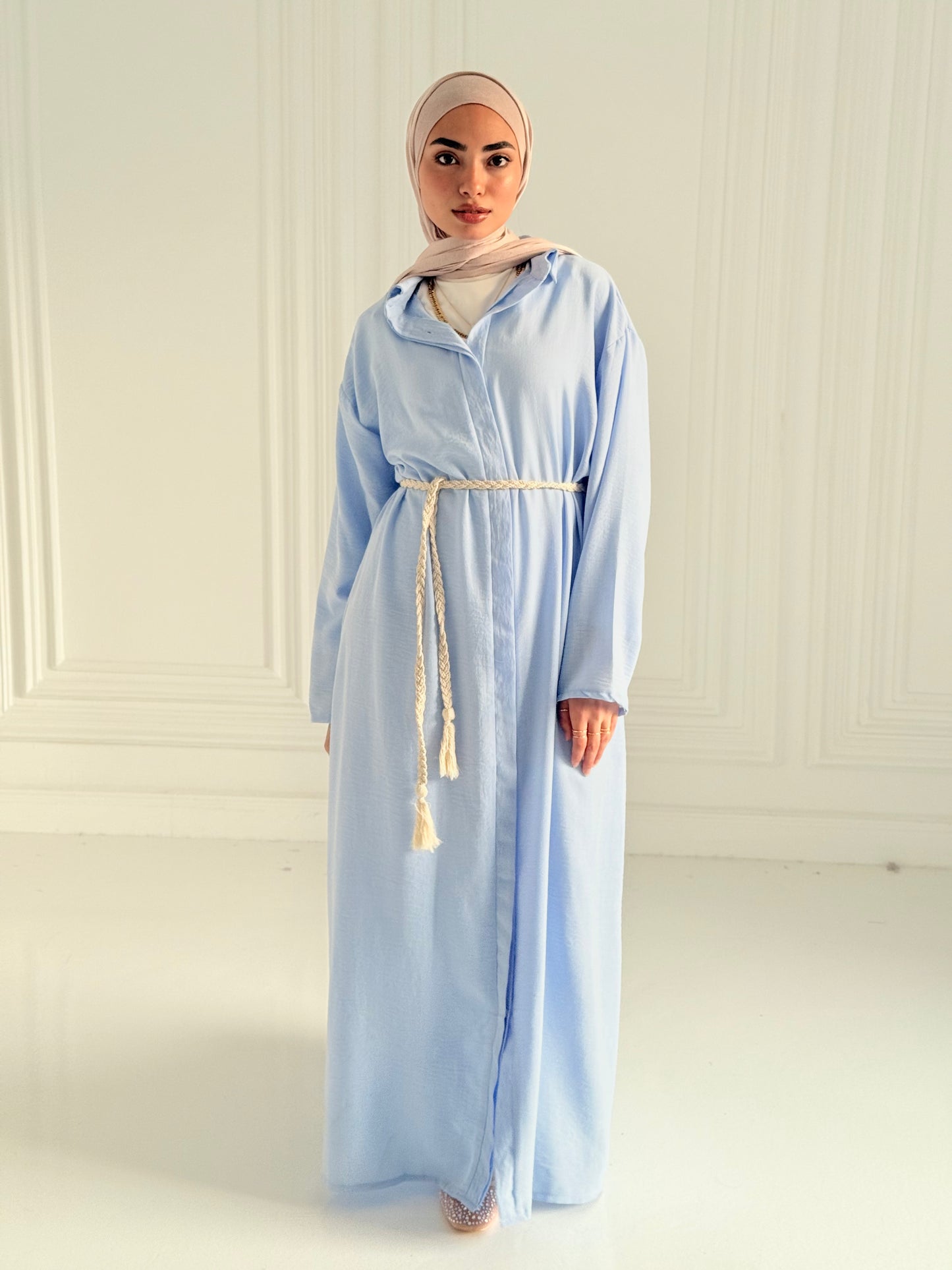 Extension Long Shirt Dress In Sky-Blue