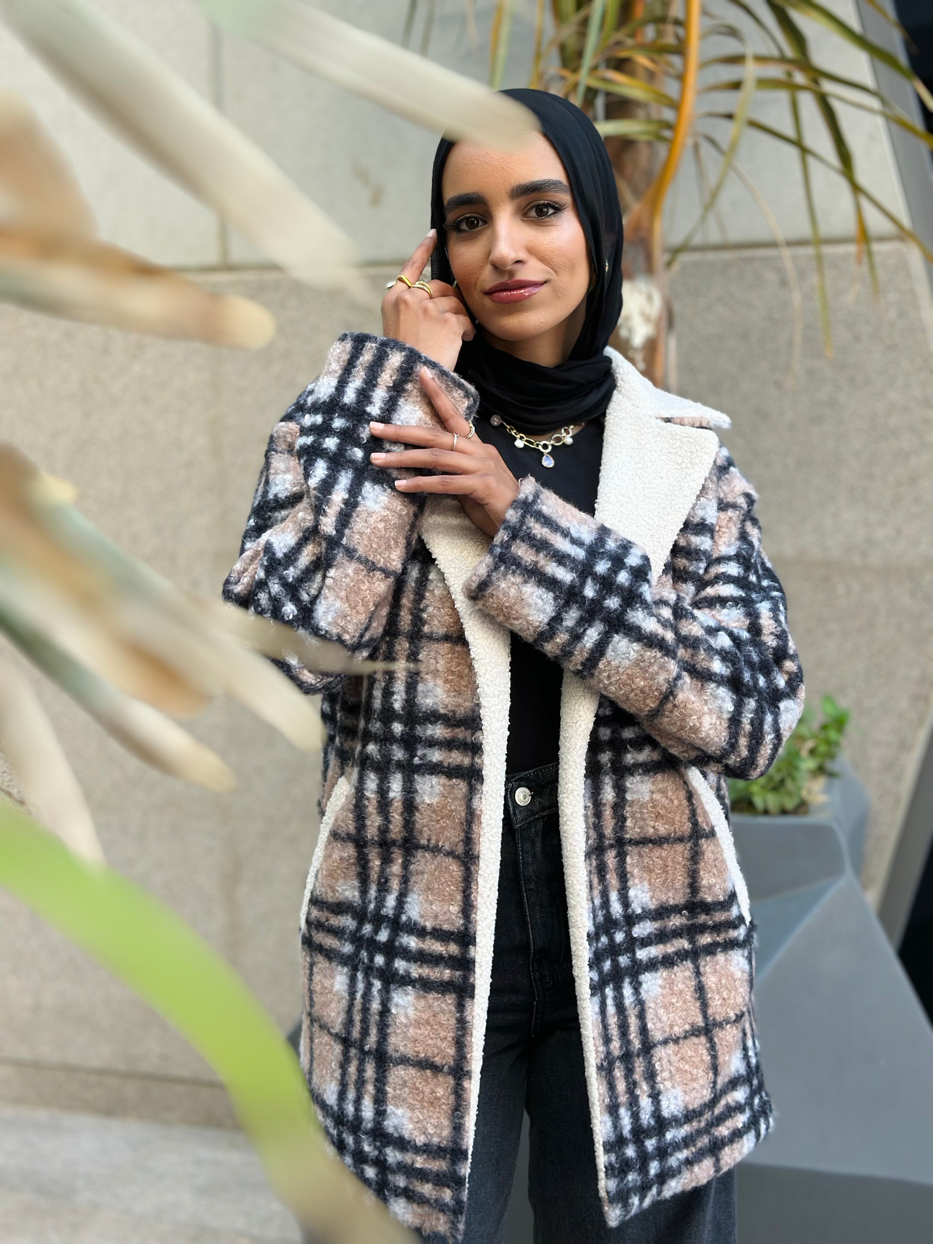 Checkered Jacket — Beige – Khadija Hijab Store