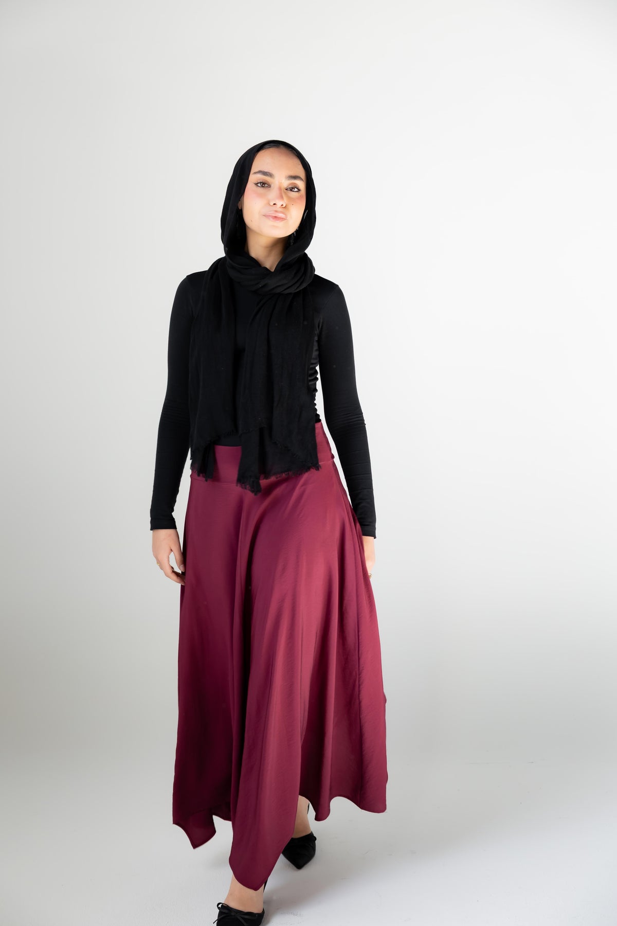 Petal flow skirt — burgundy