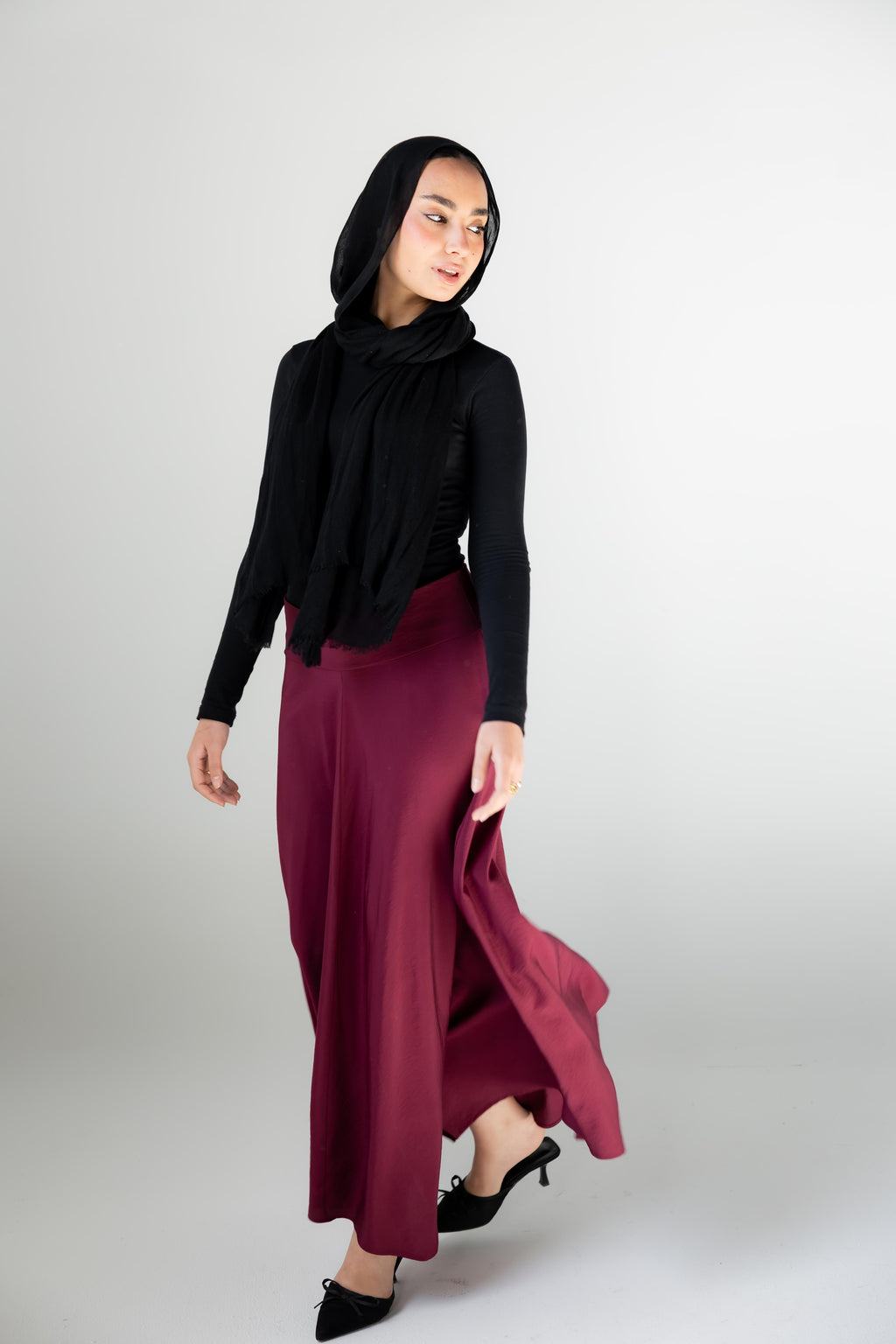 Petal Flow Skirt — Burgundy
