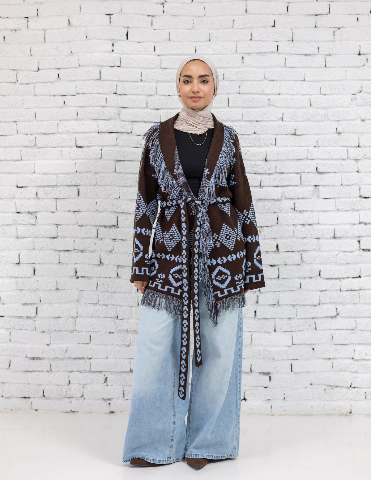 Rimal fringed cardigan   in brown