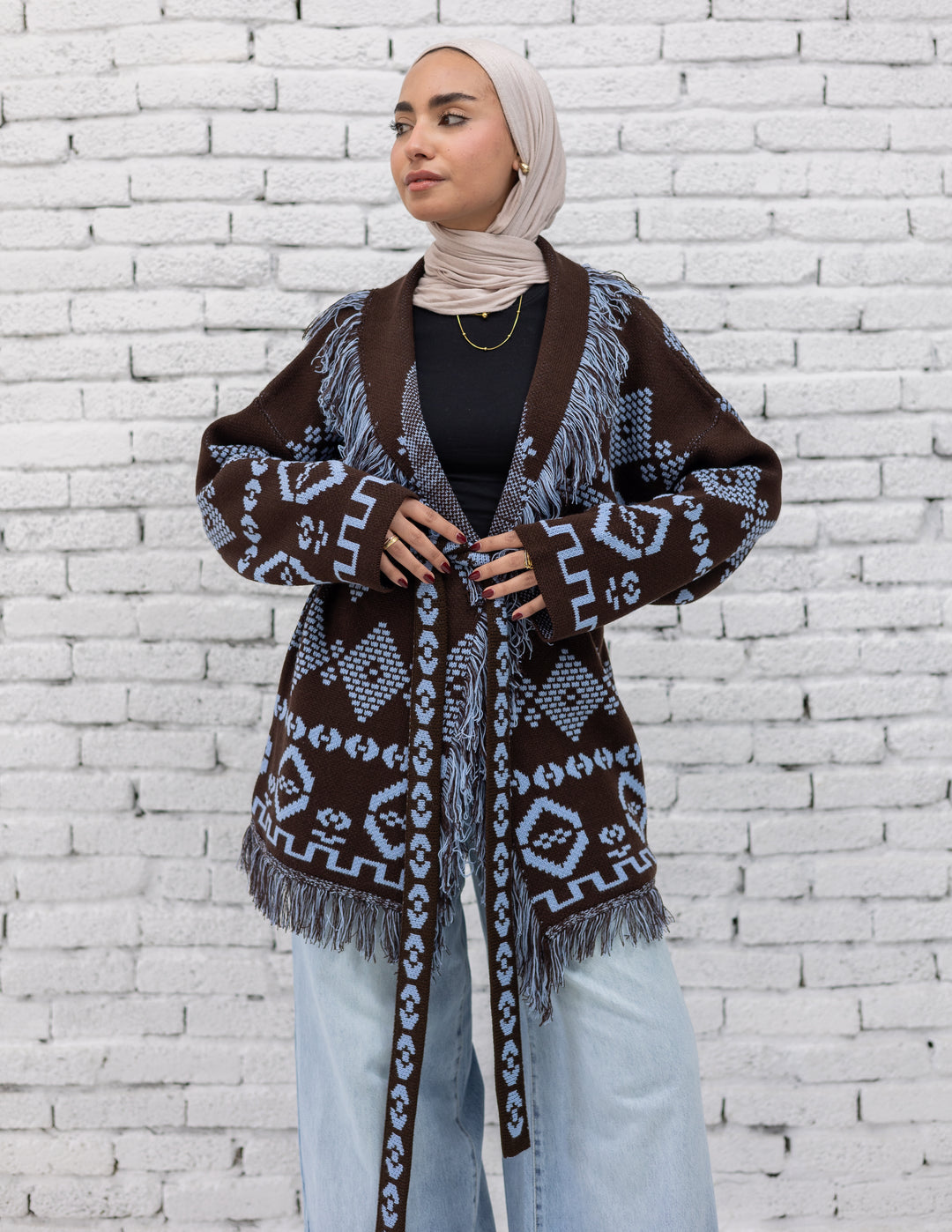 Rimal Fringed Cardigan - In Brown