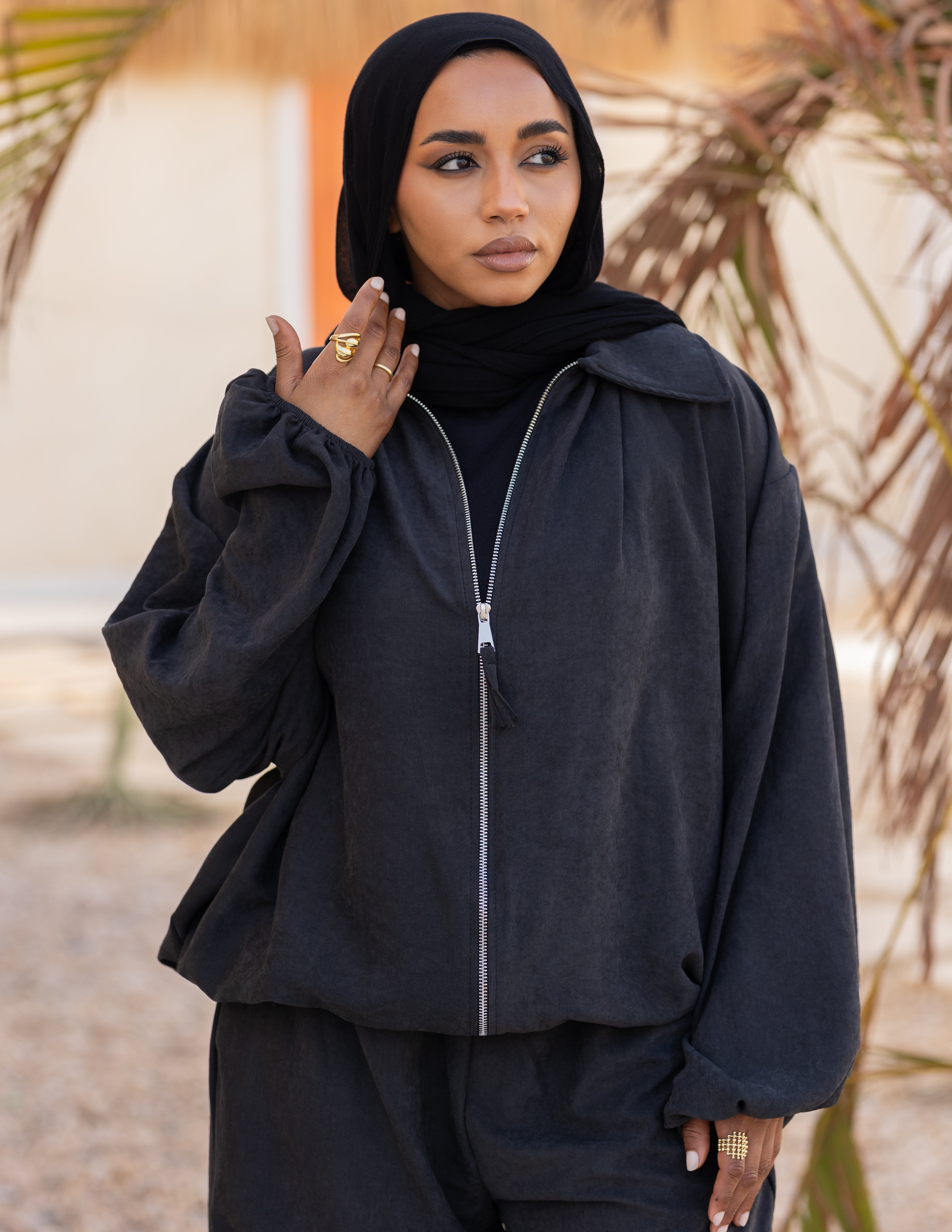 Flowy Bomber Set — Washed Black