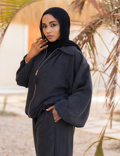 Flowy Bomber Set — Washed Black