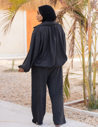 Flowy Bomber Set — Washed Black