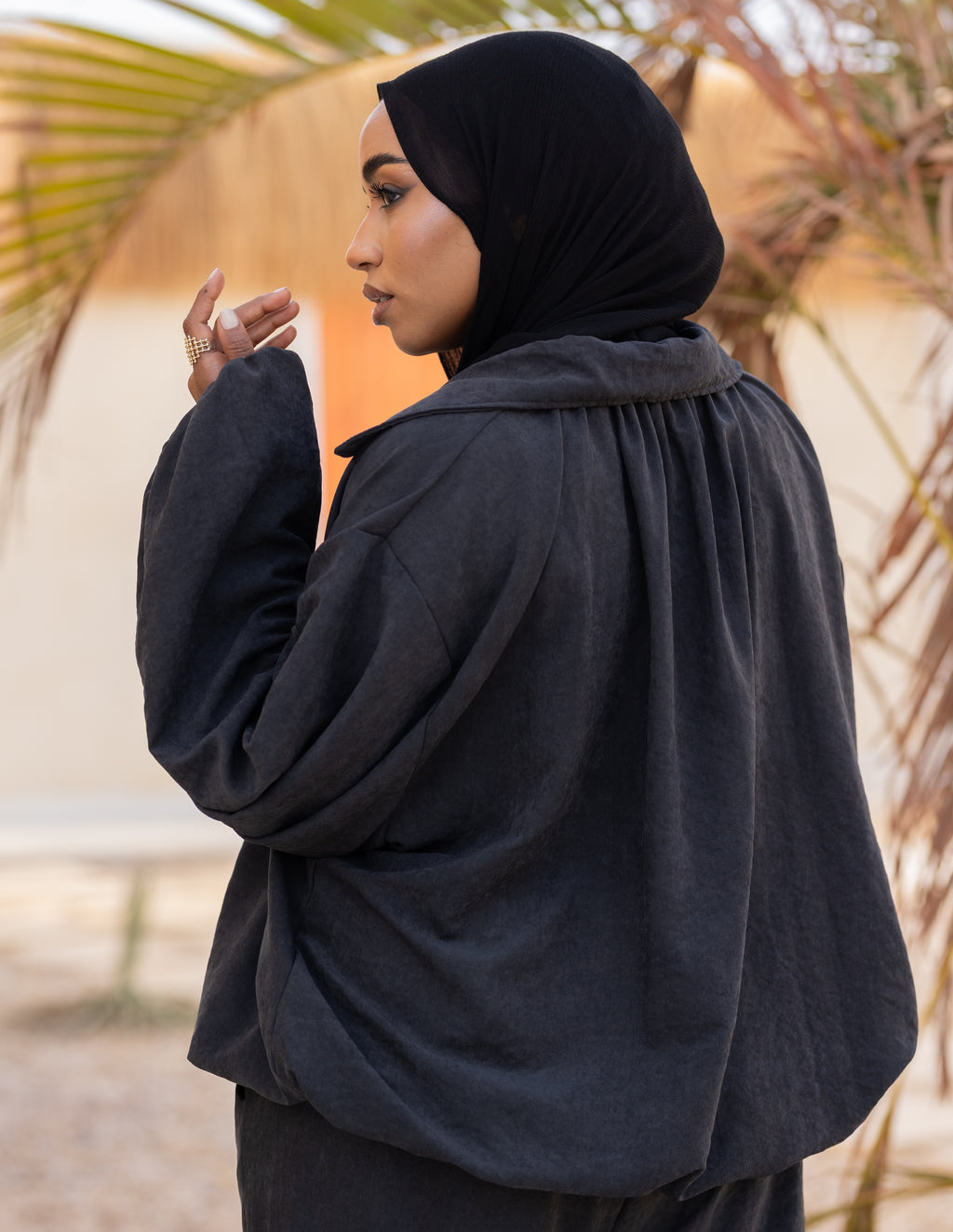 Flowy Bomber Set — Washed Black