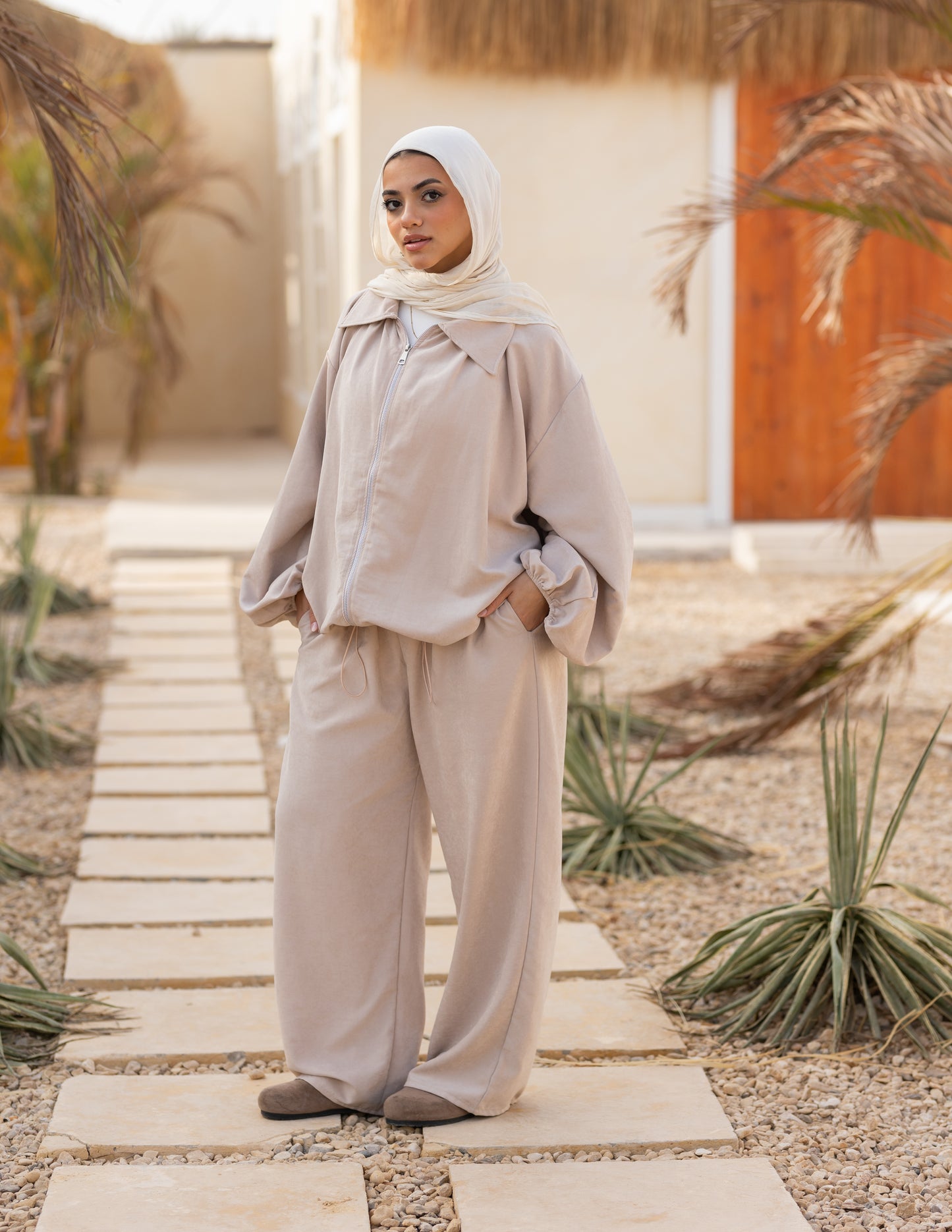 Flowy Bomber Set — Beige