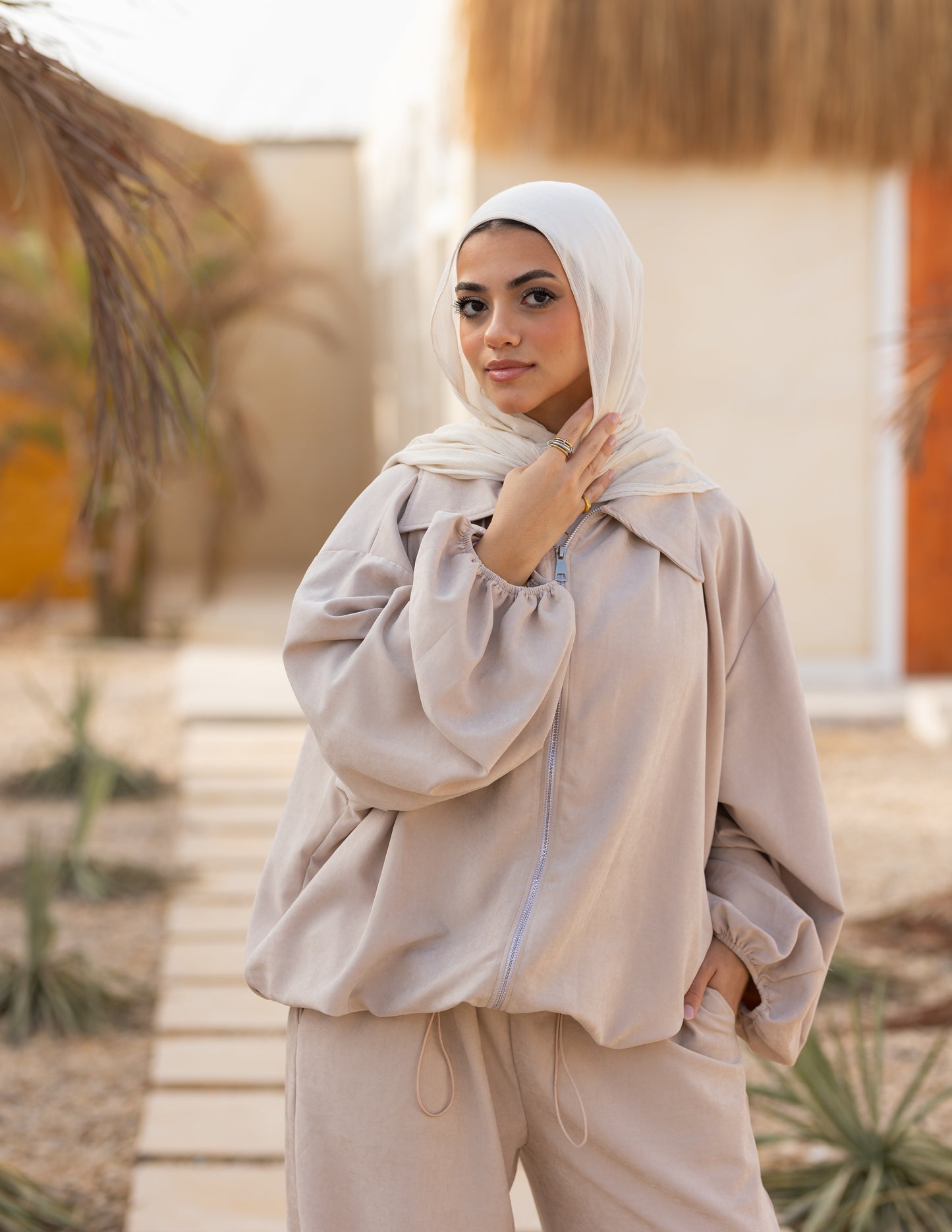 Flowy Bomber Set — Beige