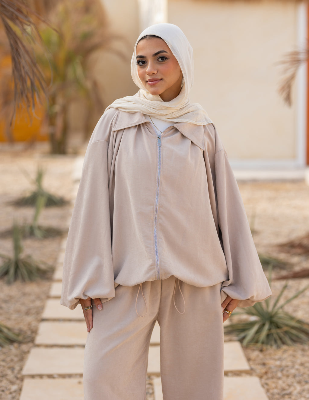 Flowy Bomber Set — Beige