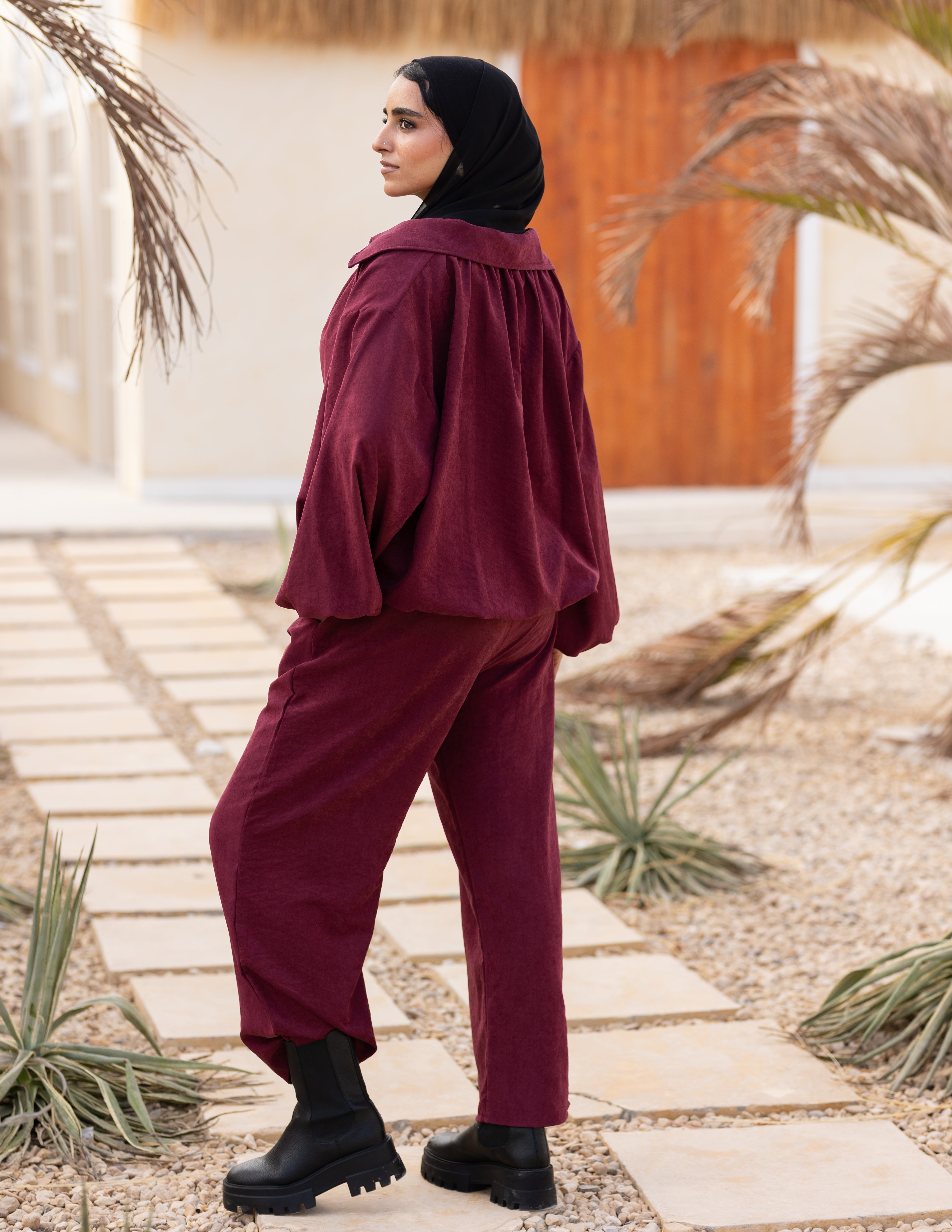 Flowy Bomber Set — Burgundy