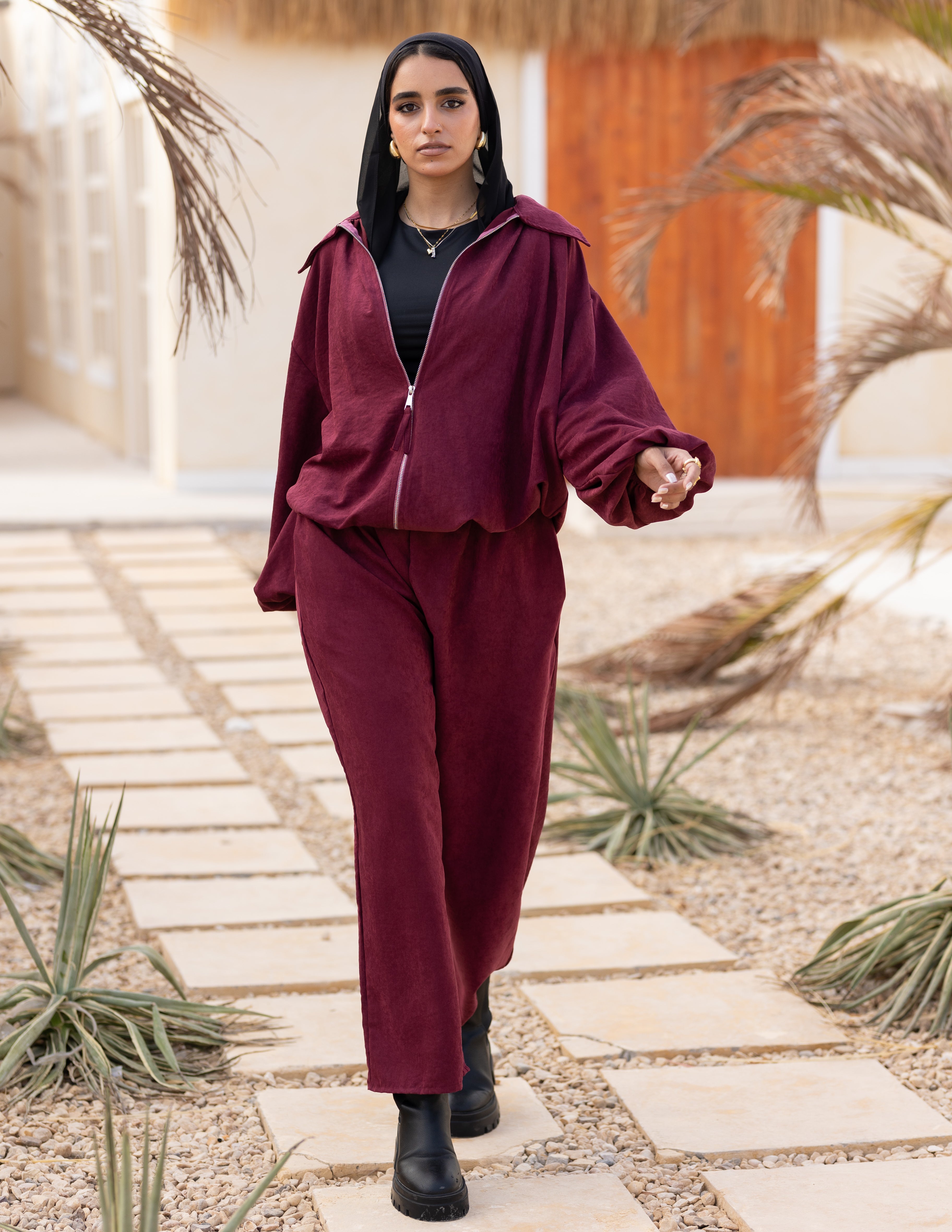 Flowy Bomber Set — Burgundy