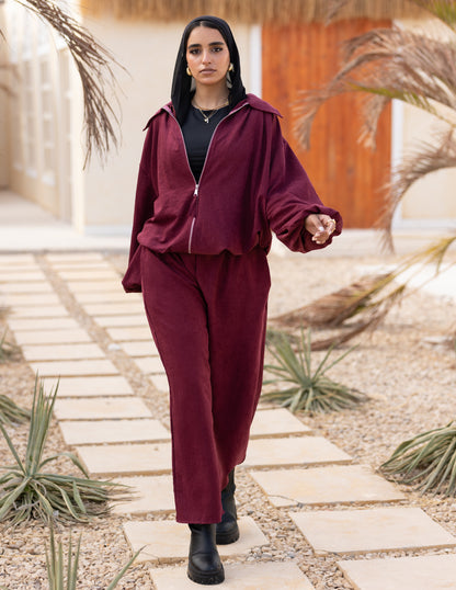 Flowy Bomber Set — Burgundy