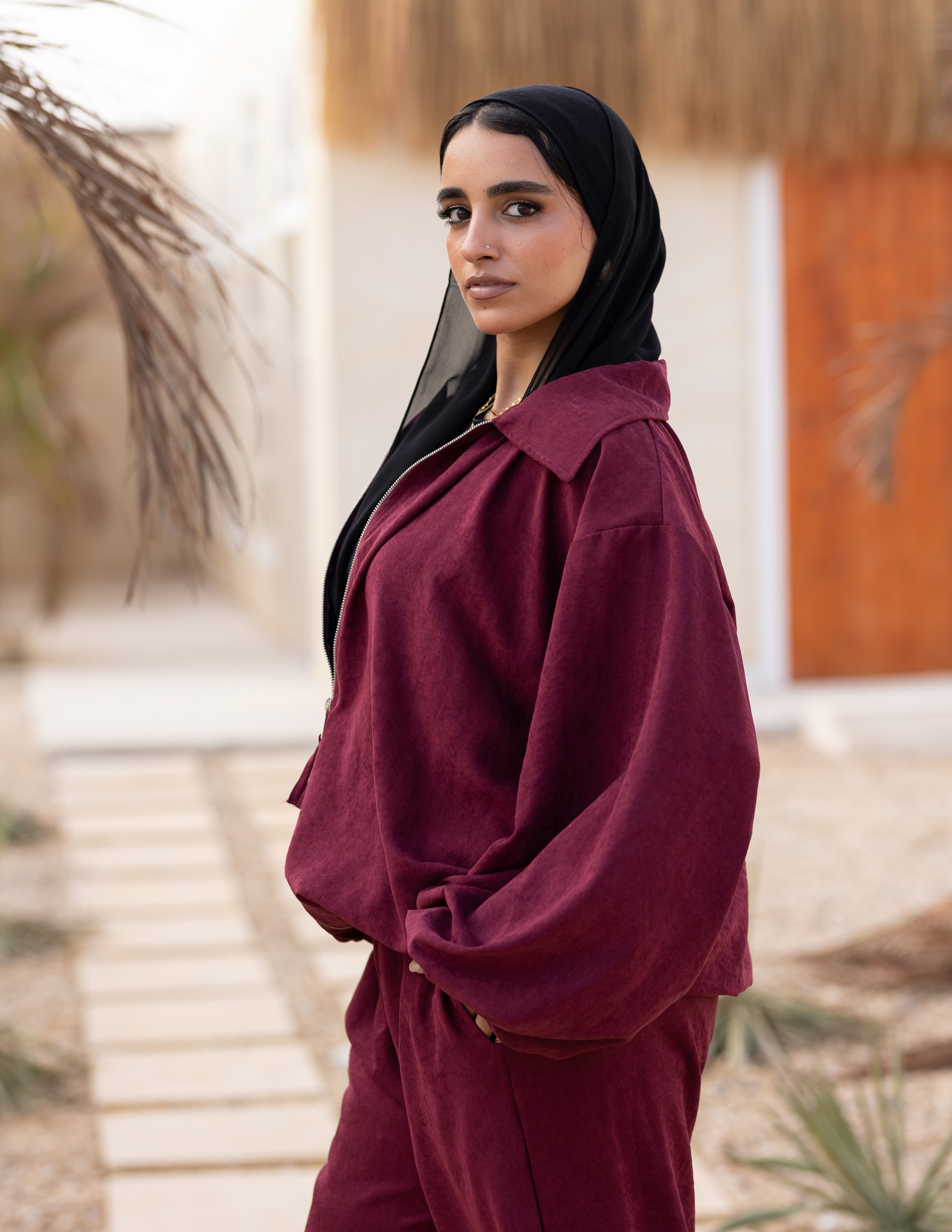 Flowy Bomber Set — Burgundy