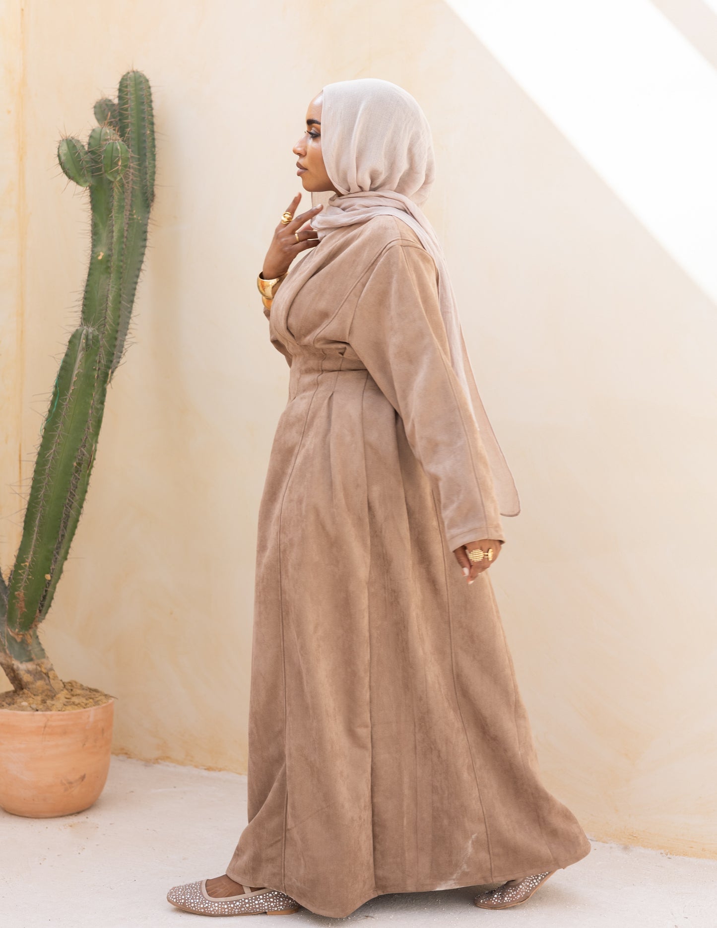 Soft Darts Dress — Washed Beige