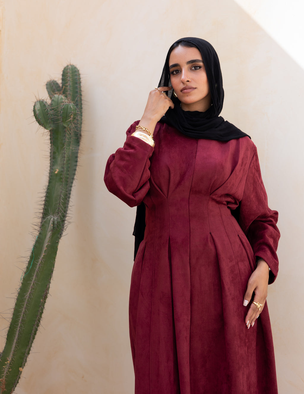 Soft Darts Dress — Burnt Maroon