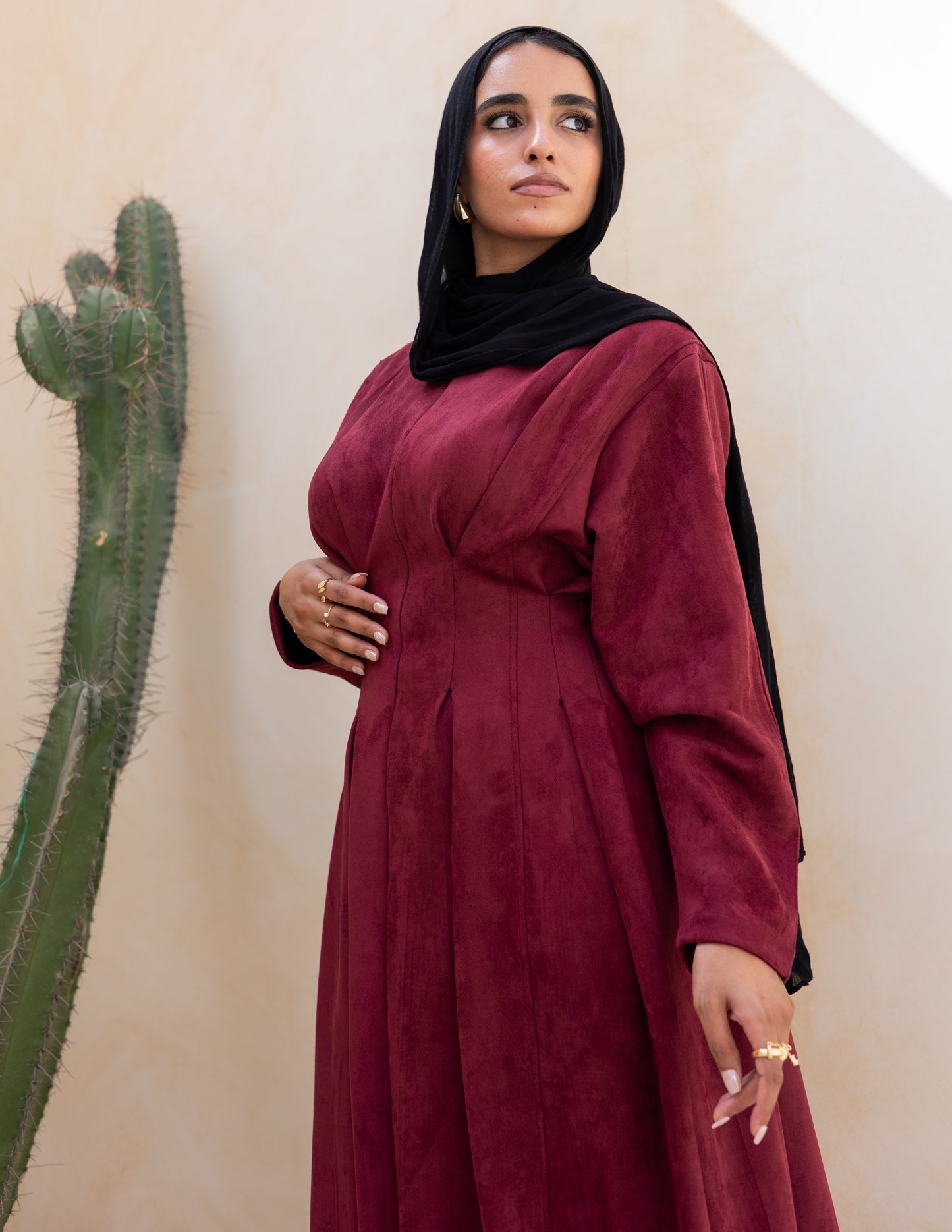 Soft Darts Dress — Burnt Maroon