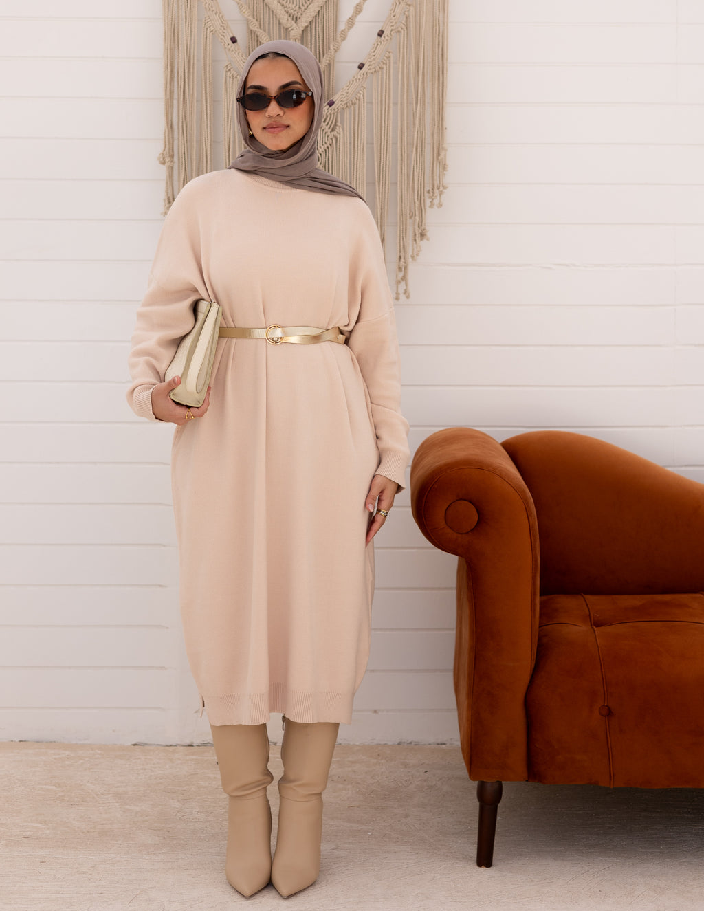 Basic Knitted Dress — Beige