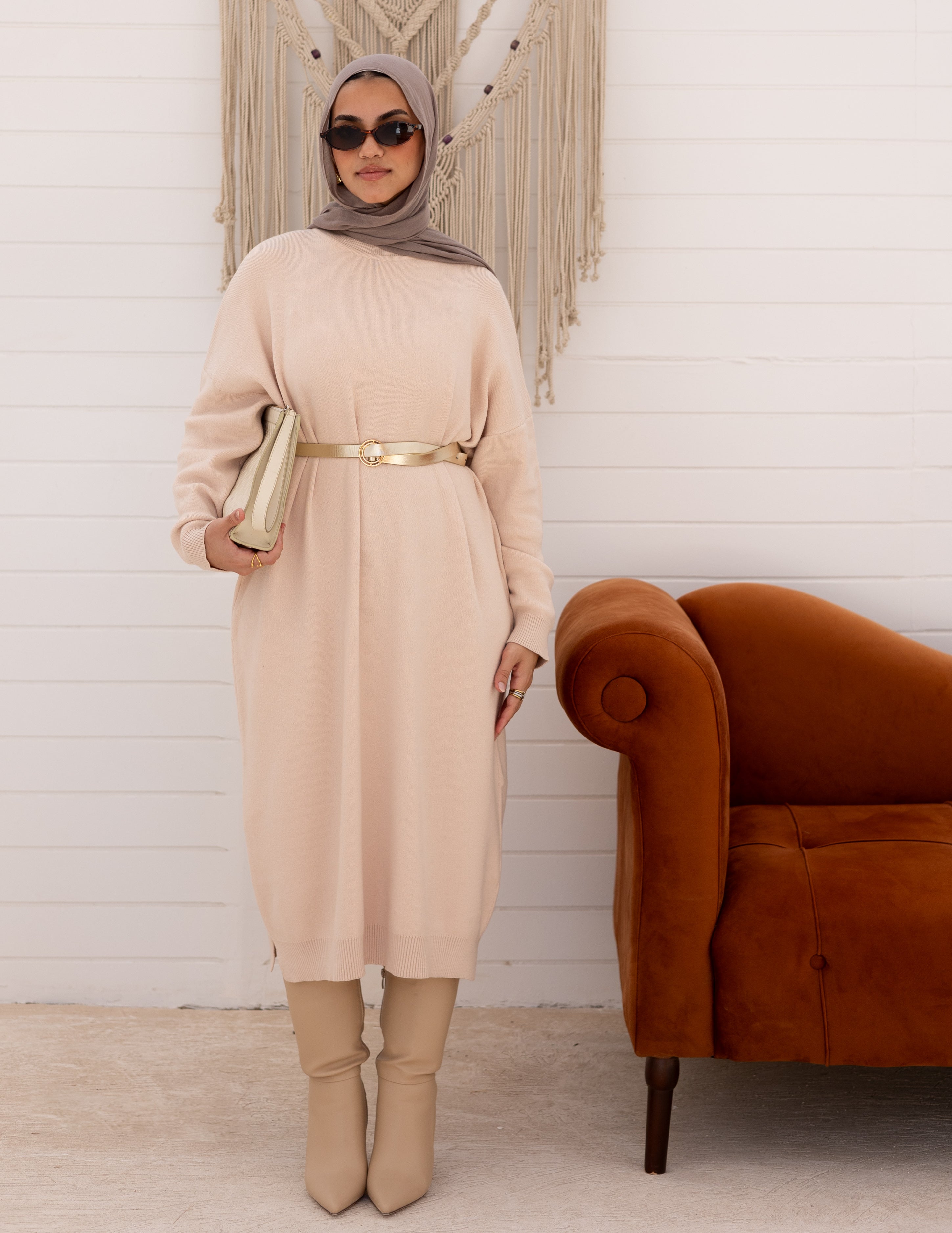 Basic Knitted Dress — Beige