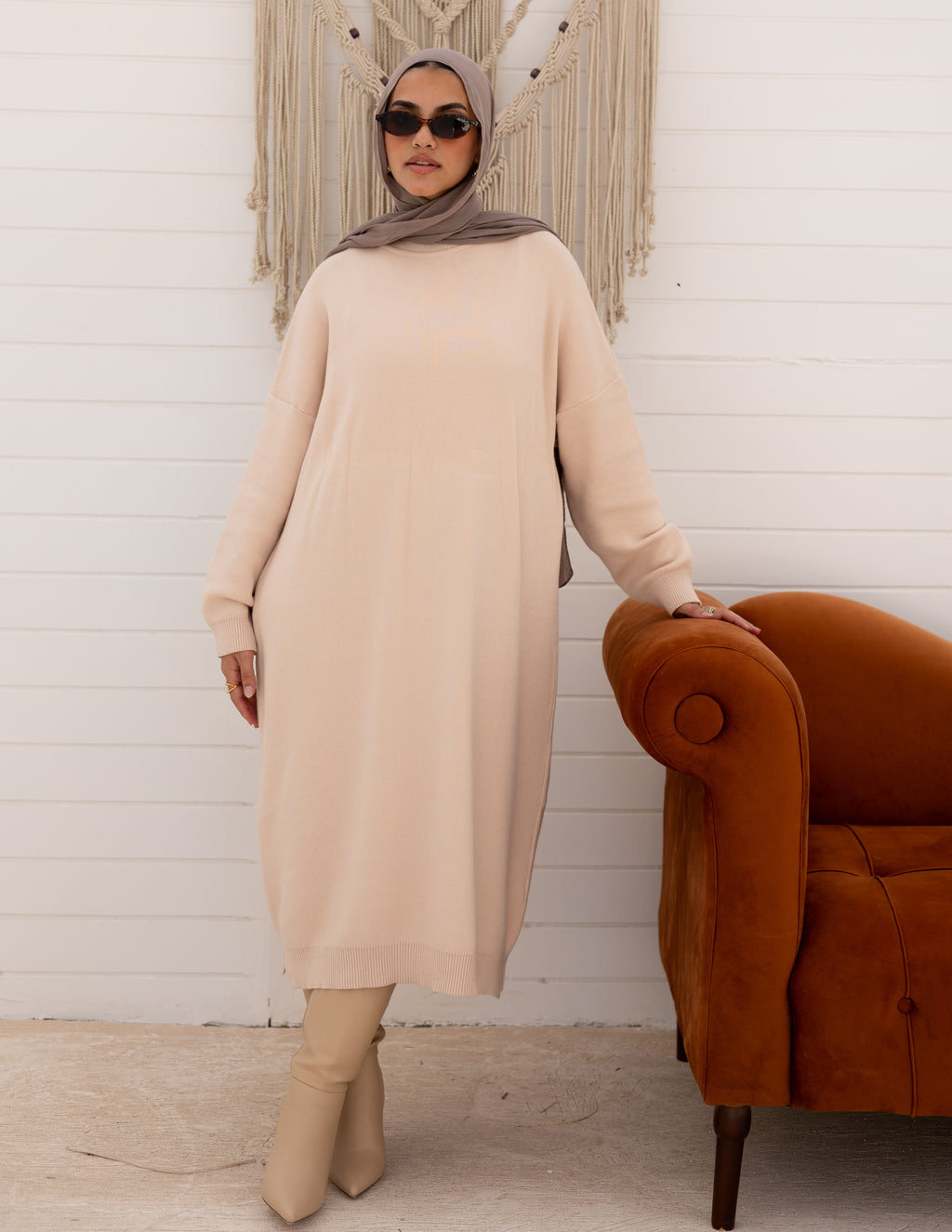 Basic Knitted Dress — Beige