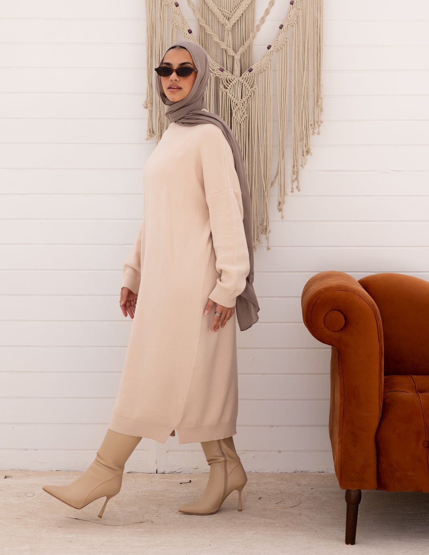 Basic Knitted Dress — Beige