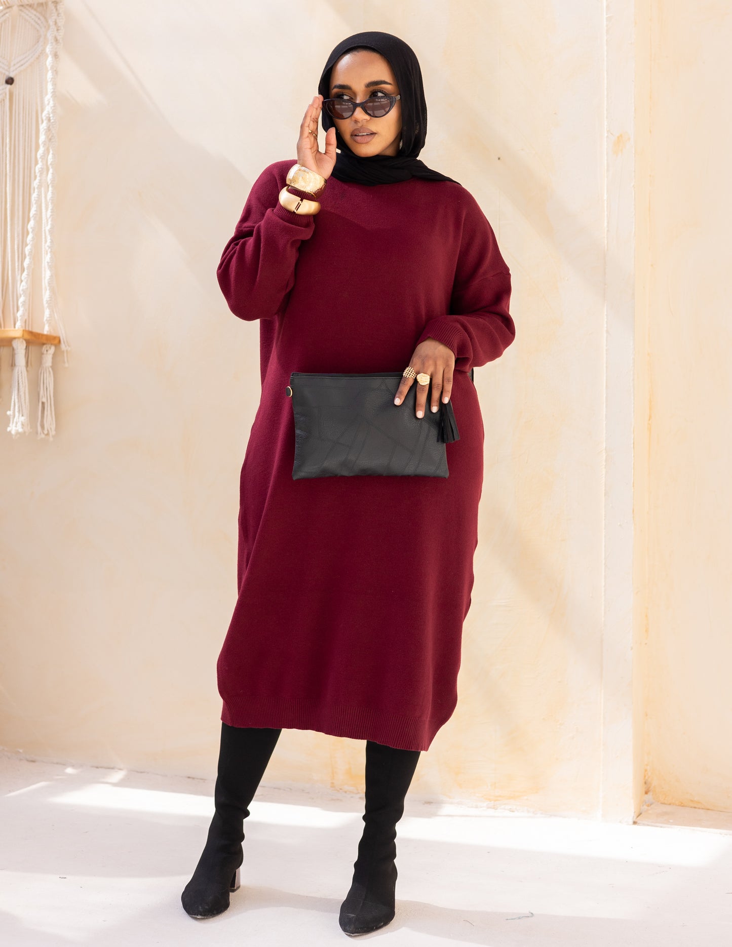 Basic Knitted Dress — Burgundy