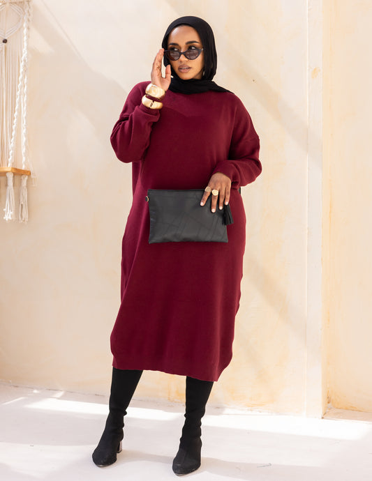 Basic Knitted Dress — Burgundy