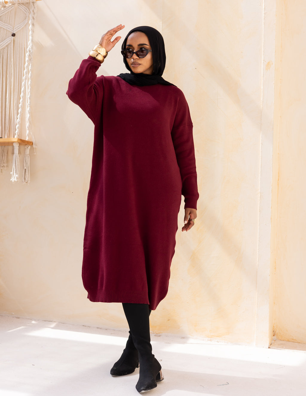 Basic Knitted Dress — Burgundy