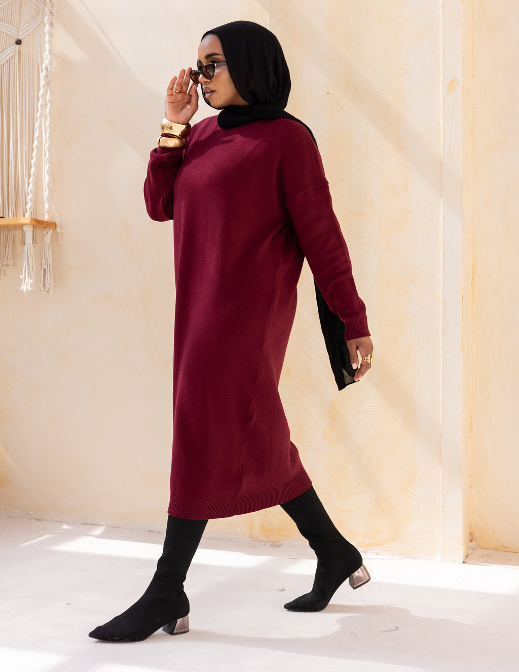 Basic Knitted Dress — Burgundy