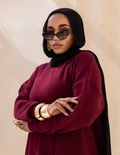 Basic Knitted Dress — Burgundy