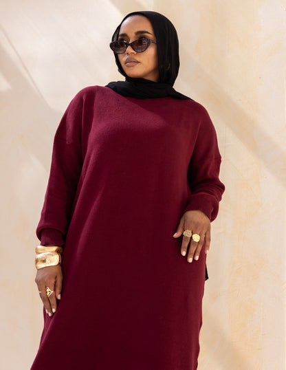 Basic Knitted Dress — Burgundy