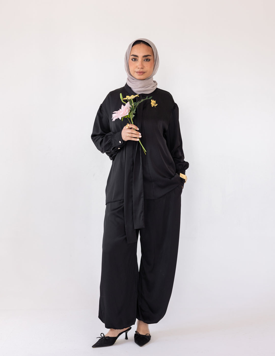 Harem Satin Set — Black