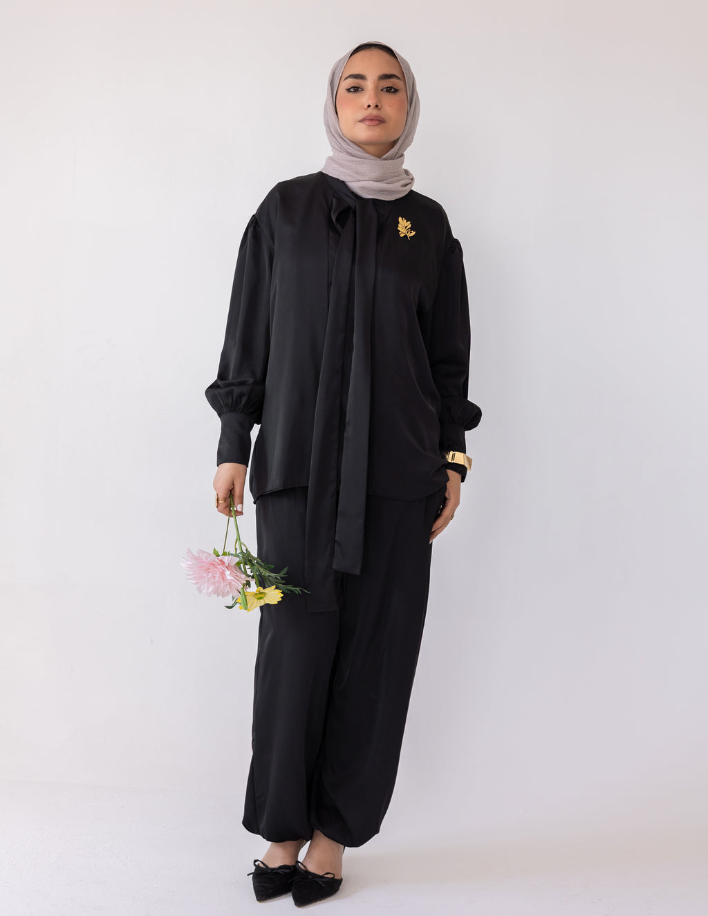 Harem Satin Set — Black