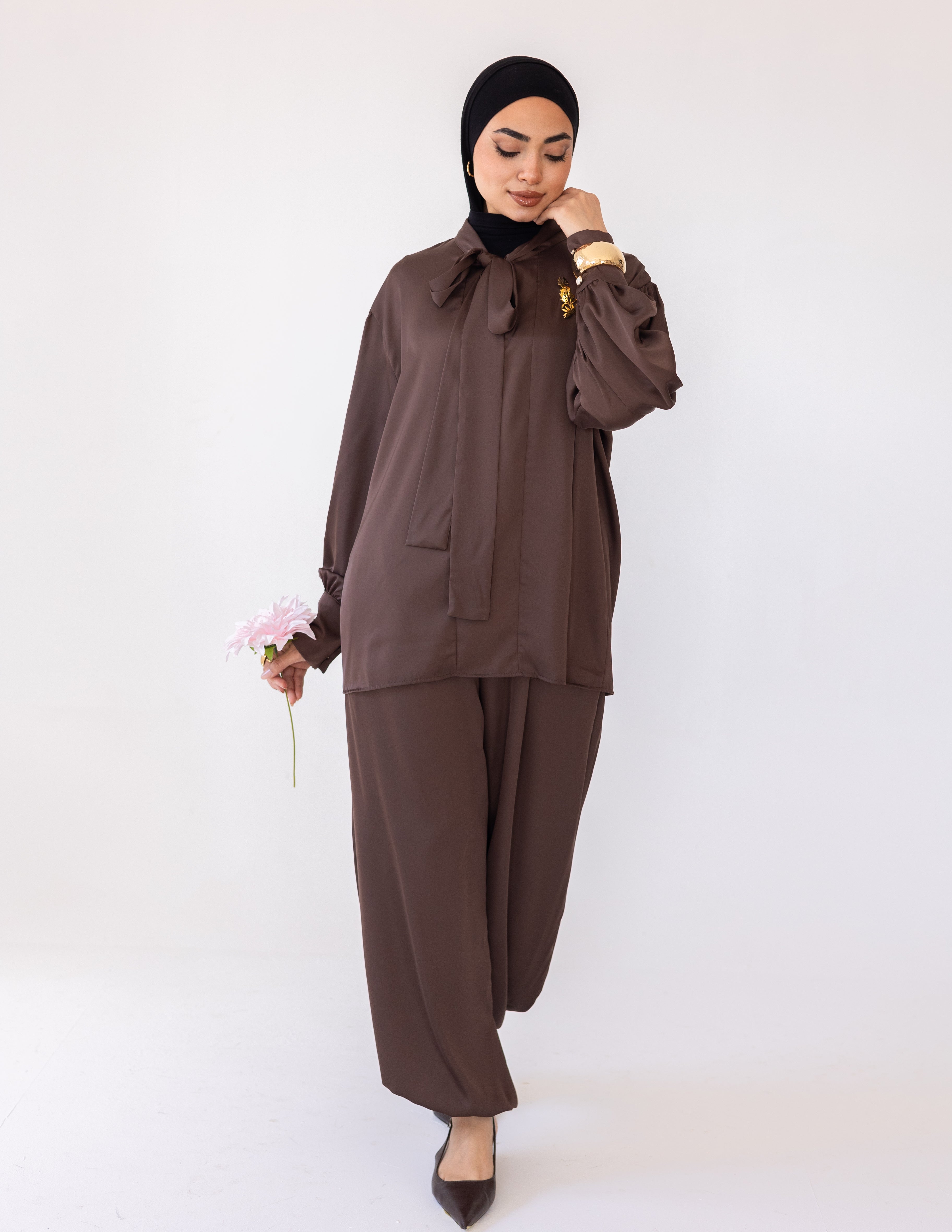 Harem Satin Set — Brown